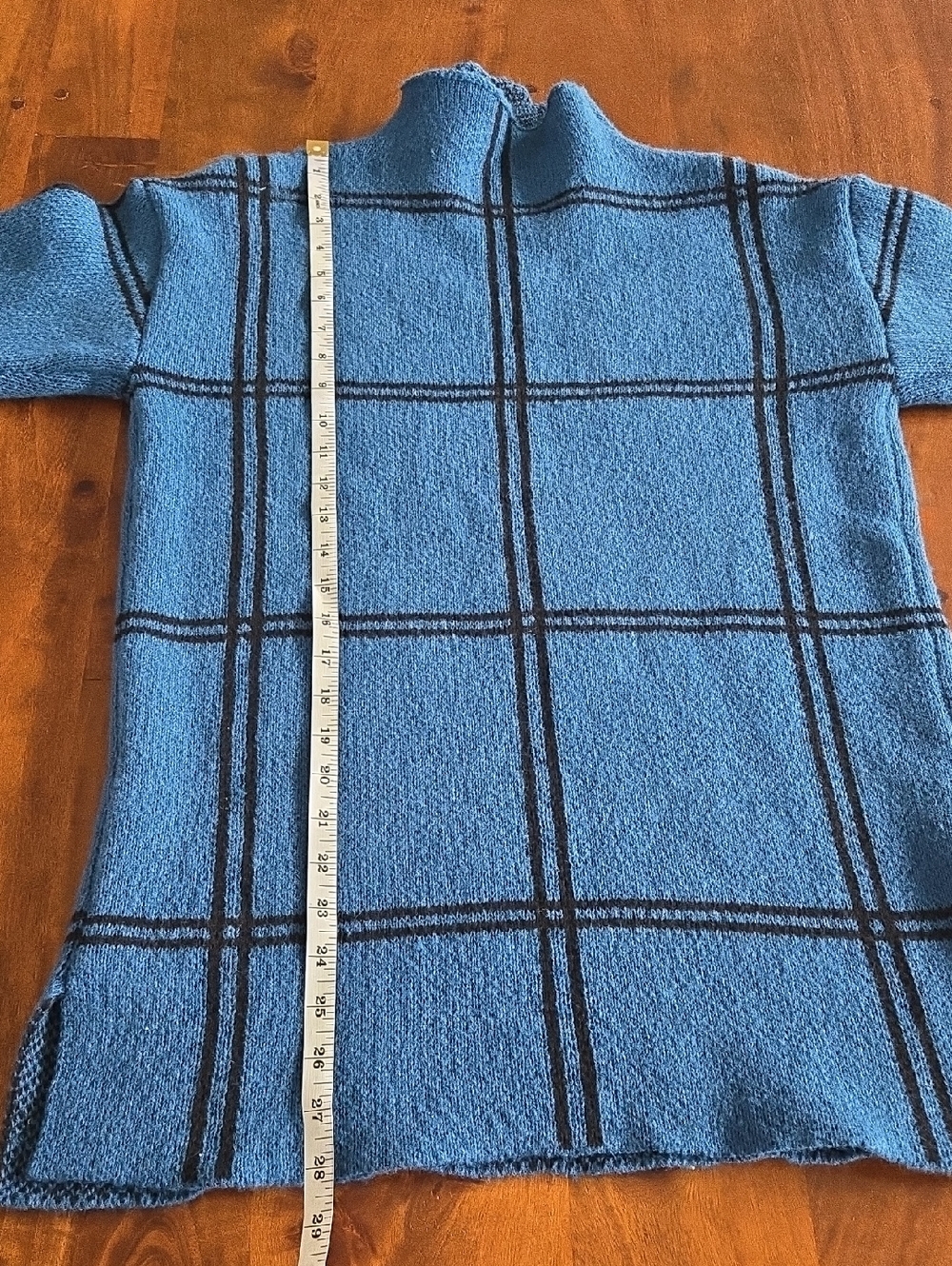 Unbranded Blue And Black Windowpane Plaid Mock Neck Sweater Size Medium - Picture 3 of 6